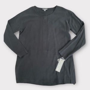 GO Silk Womens Blouse Tunic Small Petite 100% Silk Minimalist Neutral Modest NWT